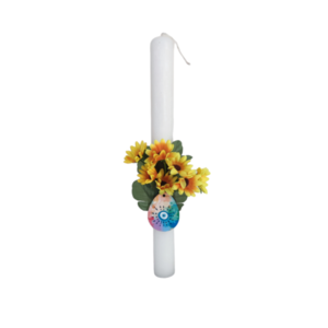 Χειροποίητη λαμπάδα αρωματική στρογγυλή με λουλούδια και ξύλινο αυγό μάτι. - κορίτσι, λουλούδια, λαμπάδες, για ενήλικες, για εφήβους