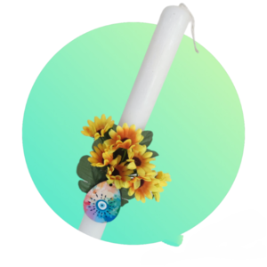Χειροποίητη λαμπάδα αρωματική στρογγυλή με λουλούδια και ξύλινο αυγό μάτι. - κορίτσι, λουλούδια, λαμπάδες, για ενήλικες, για εφήβους - 2