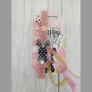 Λαμπάδα κουνέλι με ξύλινη πλάτη με ροζ κερί 27 cm - κορίτσι, λαμπάδες, για παιδιά, για ενήλικες, για εφήβους - 3