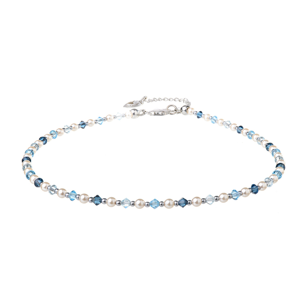 Κολιέ με Μαργαριτάρια και Κρύσταλλα σε Μπλε Αποχρώσεις | The Gem Stories Jewelry - ημιπολύτιμες πέτρες, μαργαριτάρι, κοντά, ατσάλι, επιπλατινωμένα