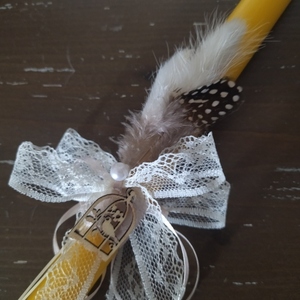 Κίτρινη λαμπάδα 25 εκατοστών με pampas - φτερό, κορίτσι, λαμπάδες, για ενήλικες, για εφήβους - 2