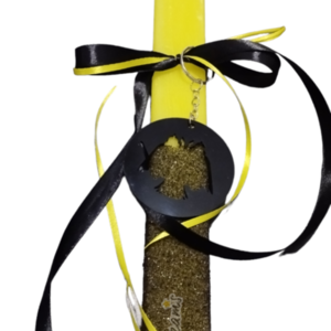 Αρωματική κιτρινόμαυρη πλακέ Λαμπάδα 35εκ., με μαύρο δικέφαλο - λαμπάδες, για παιδιά, για ενήλικες, για εφήβους, σπορ και ομάδες