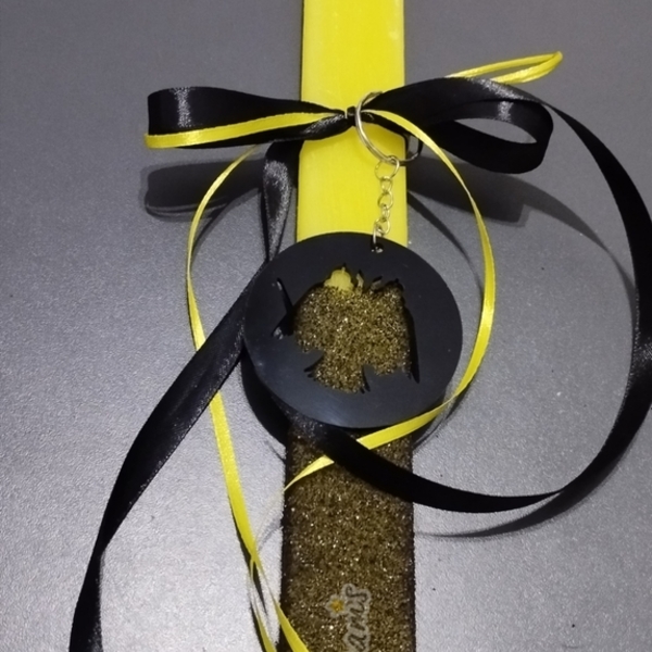 Αρωματική κιτρινόμαυρη πλακέ Λαμπάδα 35εκ., με μαύρο δικέφαλο - λαμπάδες, για παιδιά, για ενήλικες, για εφήβους, σπορ και ομάδες - 2