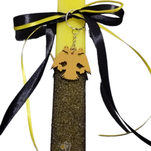 Αρωματική κιτρινόμαυρη πλακέ Λαμπάδα 35εκ., με κίτρινο δικέφαλο - λαμπάδες, για παιδιά, για ενήλικες, για εφήβους, σπορ και ομάδες