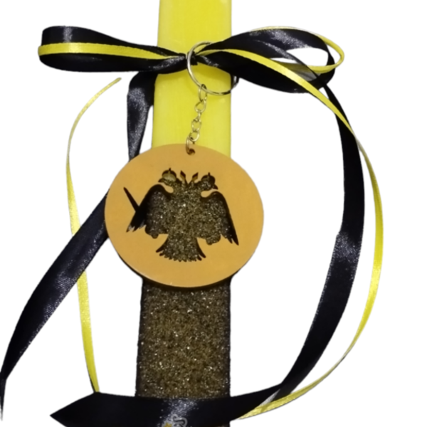 Κιτρινόμαυρη αρωματική πλακέ Λαμπάδα 35εκ, με κίτρινο δικέφαλο - λαμπάδες, για παιδιά, για ενήλικες, για εφήβους, σπορ και ομάδες
