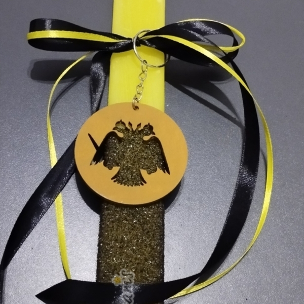 Κιτρινόμαυρη αρωματική πλακέ Λαμπάδα 35εκ, με κίτρινο δικέφαλο - λαμπάδες, για παιδιά, για ενήλικες, για εφήβους, σπορ και ομάδες - 2