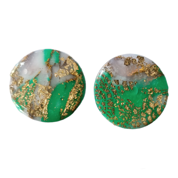 Σκουλαρίκια στρογγυλά Emerald Gold Marble μεγάλα - πηλός, minimal, καρφωτά