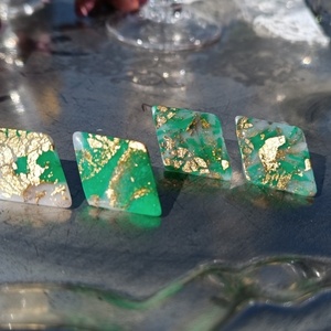 Σκουλαρίκια Ρόμβοι Emerald Marble μεγάλα 2 - μοντέρνο, πηλός, καθημερινό - 2