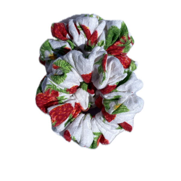 Strawberry scrunchies - ύφασμα, λαστιχάκια μαλλιών - 2
