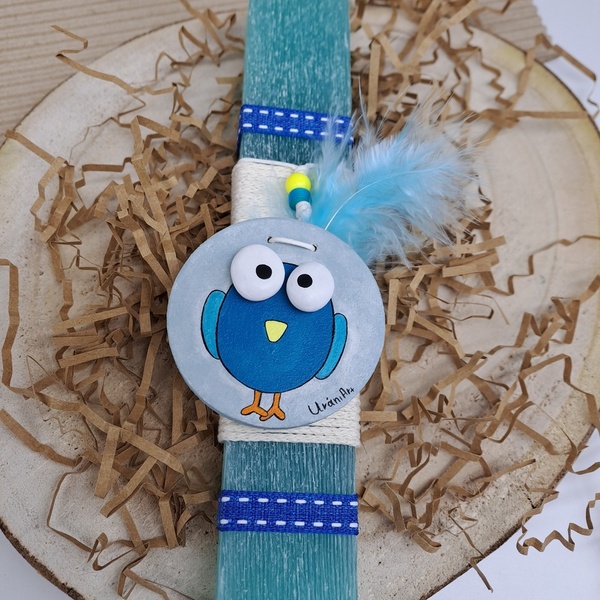 "Littlest Bird" Λαμπάδα Τιρκουάζ Αρωματική Πλακέ Ξυστή 23x3.8cm - αγόρι, λαμπάδες, για παιδιά - 2