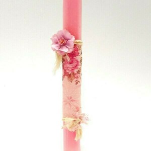 Αρωματική λαμπάδα ροζ με ύφασμα και ροζ λουλούδια 30x5x3 - κορίτσι, λουλούδια, λαμπάδες, για παιδιά, για εφήβους - 2