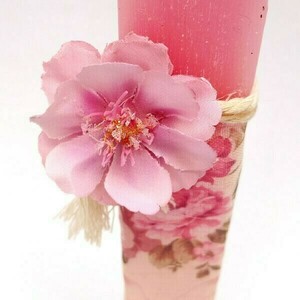 Λαμπάδα ροζ με δαντέλα και ροζ λουλούδια 30x5x3 - κορίτσι, λουλούδια, λαμπάδες, για παιδιά, για εφήβους - 3