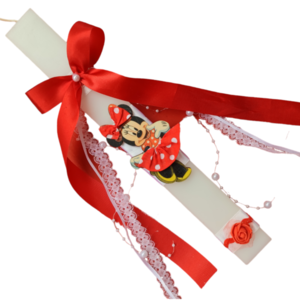 Αρωματική λευκή λαμπάδα με Μίνι με υφασμάτινη κόκκινη πουά φουστίτσα - mini, κορίτσι, λαμπάδες, ζωάκια