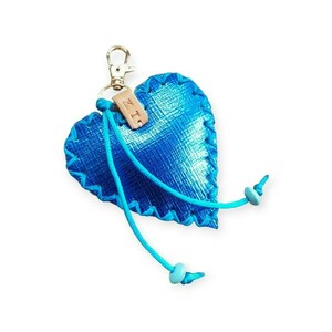Μπλε Δερμάτινο Μπρελόκ Καρδιά με μονόγραμμα ή αρχικά - δέρμα, personalised, ζευγάρια, αγ. βαλεντίνου, αυτοκινήτου