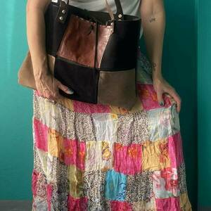 Tote leather patchwork bag - δέρμα, ώμου, μεγάλες, all day, tote