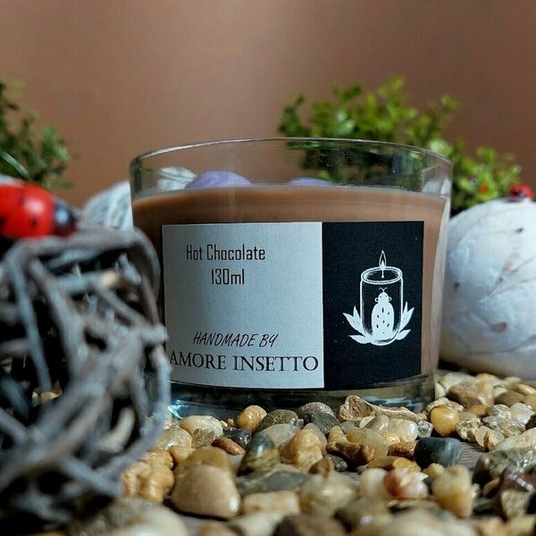 Hot Chocolate δελεαστικό άρωμα, αυθεντικής μαύρης σοκολάτας.Από λευκό κερί σόγιας (6cm × 8cm × 8cm 130ml) - αρωματικά κεριά, αρωματικό χώρου, vegan friendly, soy wax, soy candles - 3