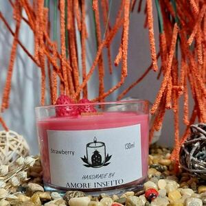 Φράουλα. Από λευκό κερί σόγιας (6cm × 8cm × 8cm 130ml) - αρωματικά κεριά, αρωματικό χώρου, vegan friendly, soy candle, soy wax - 4