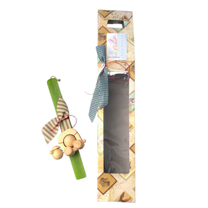 Πράσινη λαμπάδα με ξύλινο παιχνίδι «χελωνάκι». - Διαστάσεις λαμπάδας: 29*3*1 εκ. - αγόρι, λαμπάδες, για παιδιά, ζωάκια, παιχνιδολαμπάδες - 4