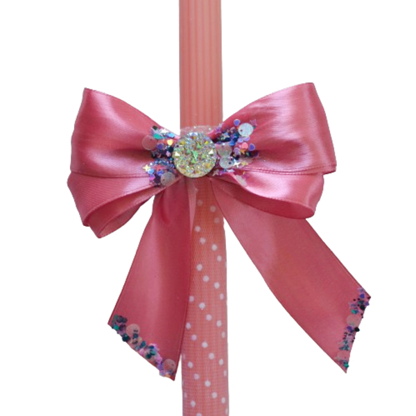 Πασχαλινή ριγέ λαμπάδα σε ροζ χρώμα, ύψους 32 εκ. με χειροποίητο κοκκαλάκι φιόγκο, από σατέν κορδέλα - κορίτσι, για τα μαλλιά, για παιδιά, hair clips