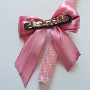 Πασχαλινή ριγέ λαμπάδα σε ροζ χρώμα, ύψους 32 εκ. με χειροποίητο κοκκαλάκι φιόγκο, από σατέν κορδέλα - κορίτσι, για τα μαλλιά, για παιδιά, hair clips - 3