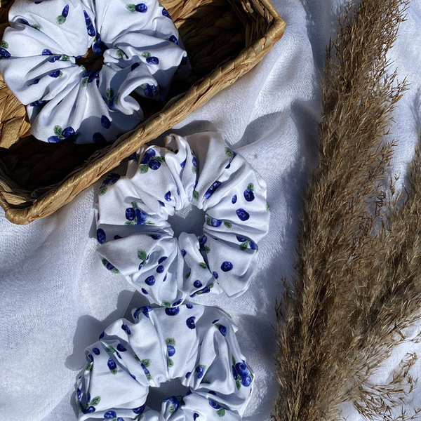 Blueberry scrunchies - ύφασμα, λαστιχάκια μαλλιών - 2