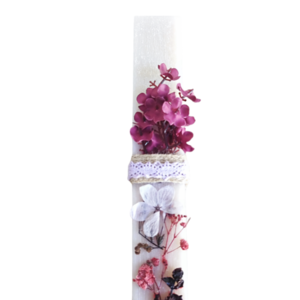 Λαμπάδα πλακέ λουλούδια ροζ 22εκ - κορίτσι, λουλούδια, λαμπάδες, για ενήλικες, για εφήβους - 3