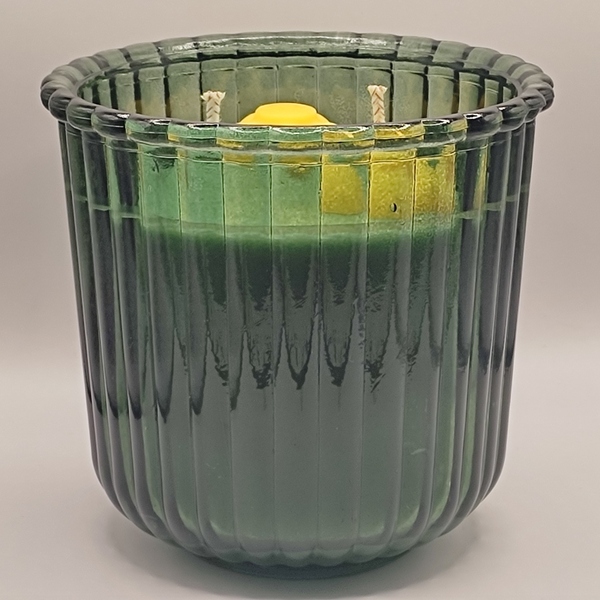 Χειροποίητο Αρωματικό Κερί 300γρμ σε γυάλινο βάζο ριγέ χρωματιστό 10εκ χ 10εκ πράσινο με άρωμα μάνγκο ανανά - αρωματικά κεριά - 4