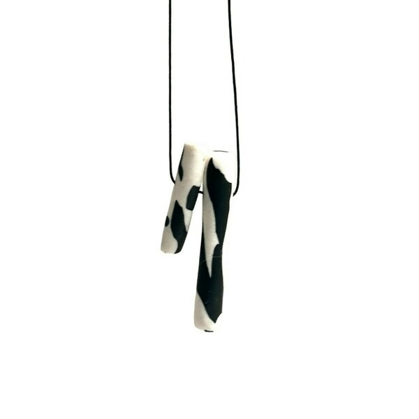 Solyn White & Black Necklace with Adjustable Cord Χειροποίητο Κολιέ απο Πολυμερικό Πηλό - επάργυρα, πηλός, κοντά