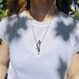 Solyn White & Black Necklace with Adjustable Cord Χειροποίητο Κολιέ απο Πολυμερικό Πηλό - επάργυρα, πηλός, κοντά - 3