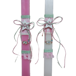 Λαμπάδα αρωματική πλακέ ροζ ή λευκη( 32 χ 3 εκ. ) με παιδικό βραχιολάκι ελεφαντάκι - κορίτσι, λαμπάδες, για παιδιά, βραχιόλι παιδικό, ζωάκια