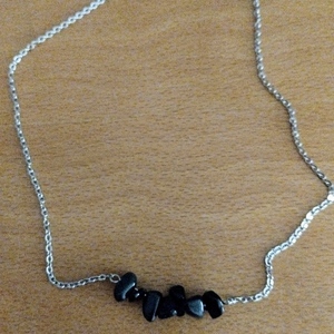 Necklace με ημιπολύτιμες πέτρες,μαύρος ονυχας τσιπς! - ημιπολύτιμες πέτρες, κοντά, ατσάλι - 2