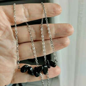 Necklace με ημιπολύτιμες πέτρες,μαύρος ονυχας τσιπς! - ημιπολύτιμες πέτρες, κοντά, ατσάλι - 5