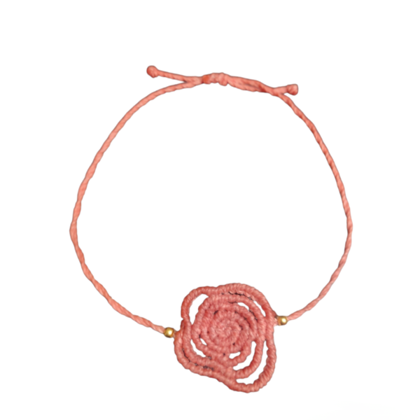 Macrame bracelet rose - μακραμέ, κορδόνια, χεριού, αυξομειούμενα