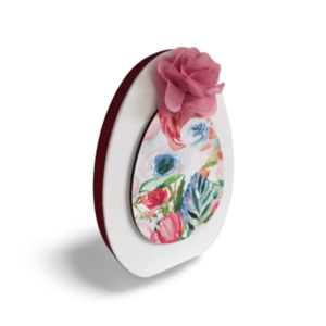 Ξύλινο Διακοσμητικό Λευκό Αυγό Floral 25cm - κορίτσι, λουλούδια, διακοσμητικά, ζευγάρια, για ενήλικες - 2