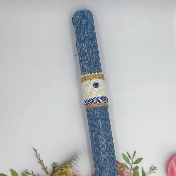 Αρωματική μπλε στρόγγυλη ξυστή λαμπάδα 25cm, με κορδόνι και ματάκι - αγόρι, λαμπάδες, για ενήλικες, αρωματικές λαμπάδες, για εφήβους - 2