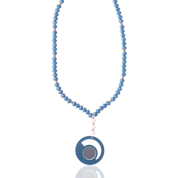 Κολιέ με Κρύσταλλα σε Μπλε Αποχρώσεις | The Gem Stories Jewelry - γυαλί, επάργυρα, χάντρες, μακριά, ατσάλι