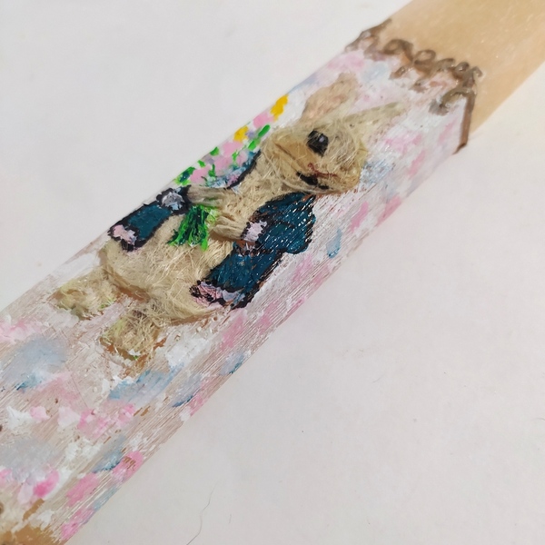 Χειροποιήτη,αρωματική λαμπάδα,ζωγραφισμένη στο χέρι με διακοσμητικό κουνελάκι 2 από σπάγγο - λαμπάδες, για παιδιά, πρώτο Πάσχα, ζωάκια, για μωρά - 2