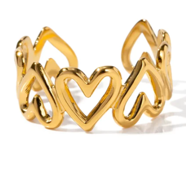 Δαχτυλίδι με καρδιές (χρυσό) - ατσάλι, αυξομειούμενα