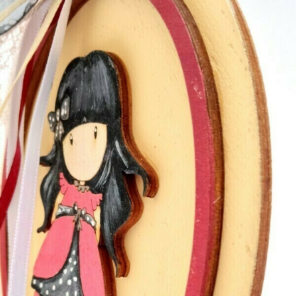 Αρωματική μπορντό λαμπάδα με ξύλινο καδράκι κοριτσάκι 30x12x4 - κορίτσι, λαμπάδες, για παιδιά, ήρωες κινουμένων σχεδίων - 3