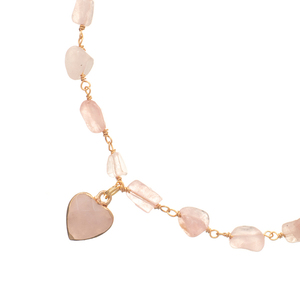 Κολιέ Ροζάριο από Ροζ Χαλαζία και Στοιχείο Καρδιά | The Gem Stories Jewelry - ημιπολύτιμες πέτρες, επιχρυσωμένα, καρδιά, ατσάλι - 2