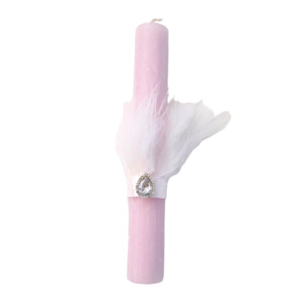 Χειροποίητη αρωματική λαμπάδα 20 εκ. ροζ με φτερό - κορίτσι, λαμπάδες, για ενήλικες