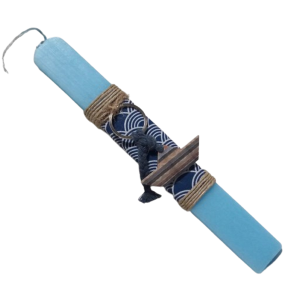 Λαμπάδα αρωματική πλακέ γαλάζια με μπρελόκ καραβάκι (25χ3 εκ. ) - αγόρι, λαμπάδες, για ενήλικες, για εφήβους
