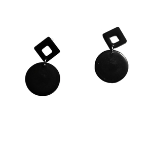 Καρφωτά μαύρα γεωμετρικά σκουλαρίκια από υγρό γυαλί. - γυαλί, γυναικεία, μικρά, ατσάλι, φθηνά
