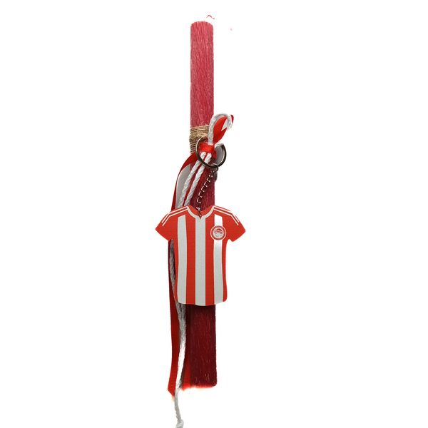 Λαμπάδα αρωματική σε κόκκινο χρώμα με μπρελόκ ΟΛΥΜΠΙΑΚΟΣ _σχ.1 - λαμπάδες, σπορ και ομάδες