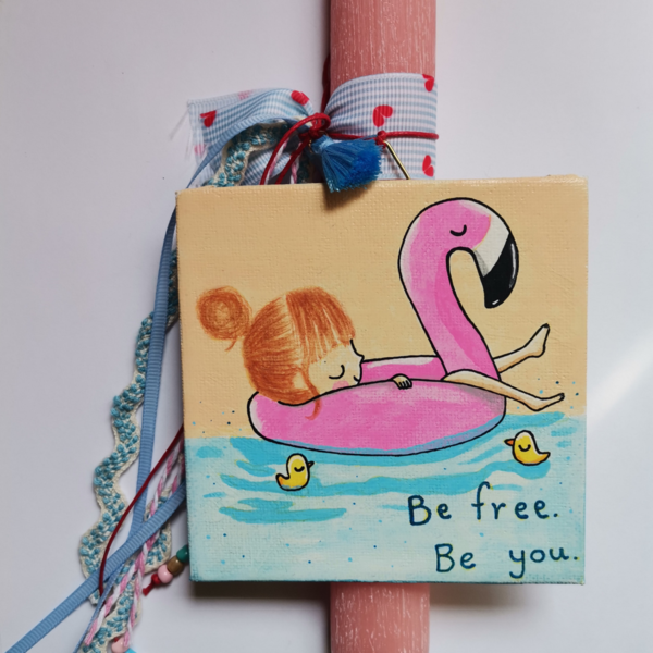Χειροποίητη αρωματική λαμπάδα με καδράκι για κορίτσια με φλαμίνγκο - κορίτσι, λαμπάδες, flamingos, για παιδιά, για εφήβους - 2