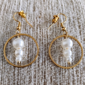 Handmade earrings ανοξείδωτο ατσάλι Κρίκοι - γυαλί, μακριά, ατσάλι, πέρλες, γάντζος - 4