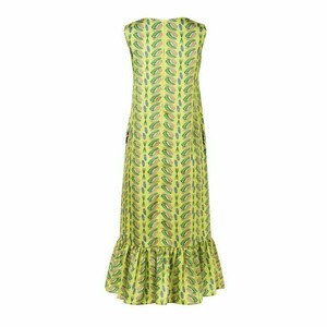 Diana Dress-Σατέν Μάξι Φόρεμα με Βολάν με Πολύχρωμο Μοτίβο Flora Lime - πολυεστέρας, φλοράλ, γάμου - βάπτισης - 5