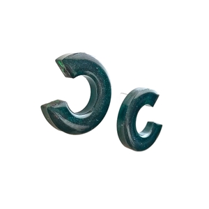 Ιριδίζον κυπαρισσί σκουλαρίκια ρητίνης μισοφέγγαρα - γυαλί, γυναικεία, μεγάλα - 2