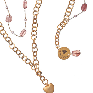 Διπλό Κολιέ με Ροζάριο και Καρδιά | The Gem Stories Jewelry - ημιπολύτιμες πέτρες, επιχρυσωμένα, ορείχαλκος, καρδιά, ατσάλι - 2
