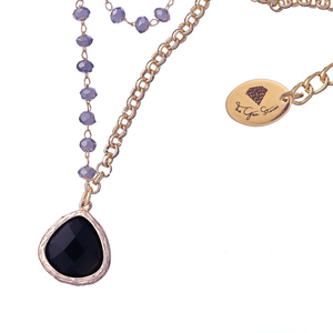 Κολιέ από Ροζάριο με Κρύσταλλα και Στοιχείο Σταγόνα | The Gem Stories Jewelry - ημιπολύτιμες πέτρες, επιχρυσωμένα, ασήμι 925, κοντά, ατσάλι - 2